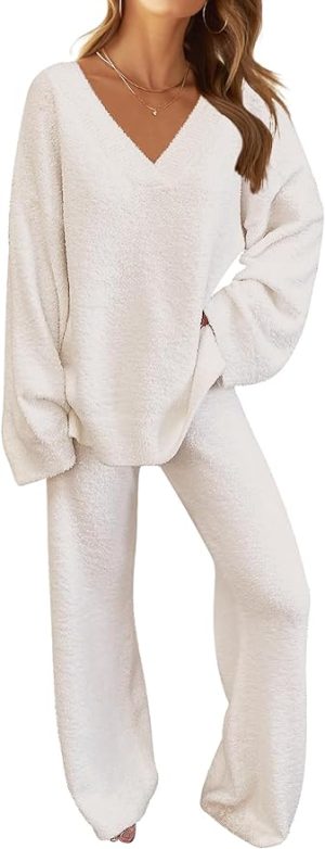 Merokeety 2 Piece Outfits Fuzzy Fleece Pajama Set